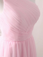 Pink Tulle One Shoulder Long Prom Dress Pink Bridesmaid Dress