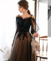 Black Tulle Lace Long Prom Dress Black Lace Evening Dress