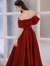 Simple Aline Burgundy Satin Long Prom Dress, Burgundy Evening Dress