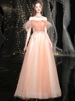 Champagne Sweetheart Neck Tulle Long Prom Dress, Tulle Formal Dress