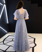 Blue Aline Tulle Long Prom Dress, Blue Tulle Bridesmaid Dress