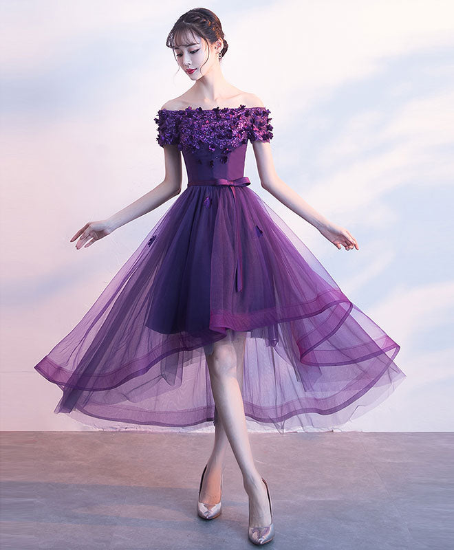 Purpler Tulle Lace Short Prom Dress, Purple Evening Dress US 6 / Purple