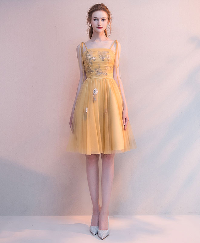 Simple Yellow Tulle Short Prom Dress, Yellow Homecoming Dress