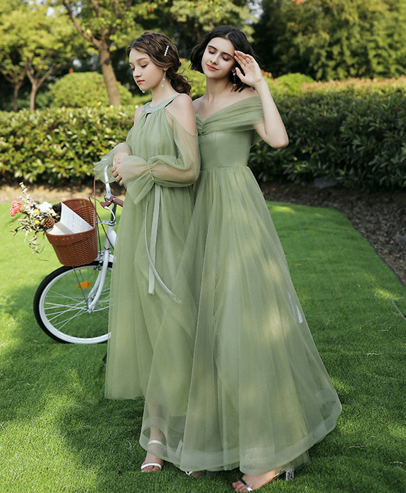 Simple Green Tulle Long Prom Dress, Green Formal Bridesmaid Dress