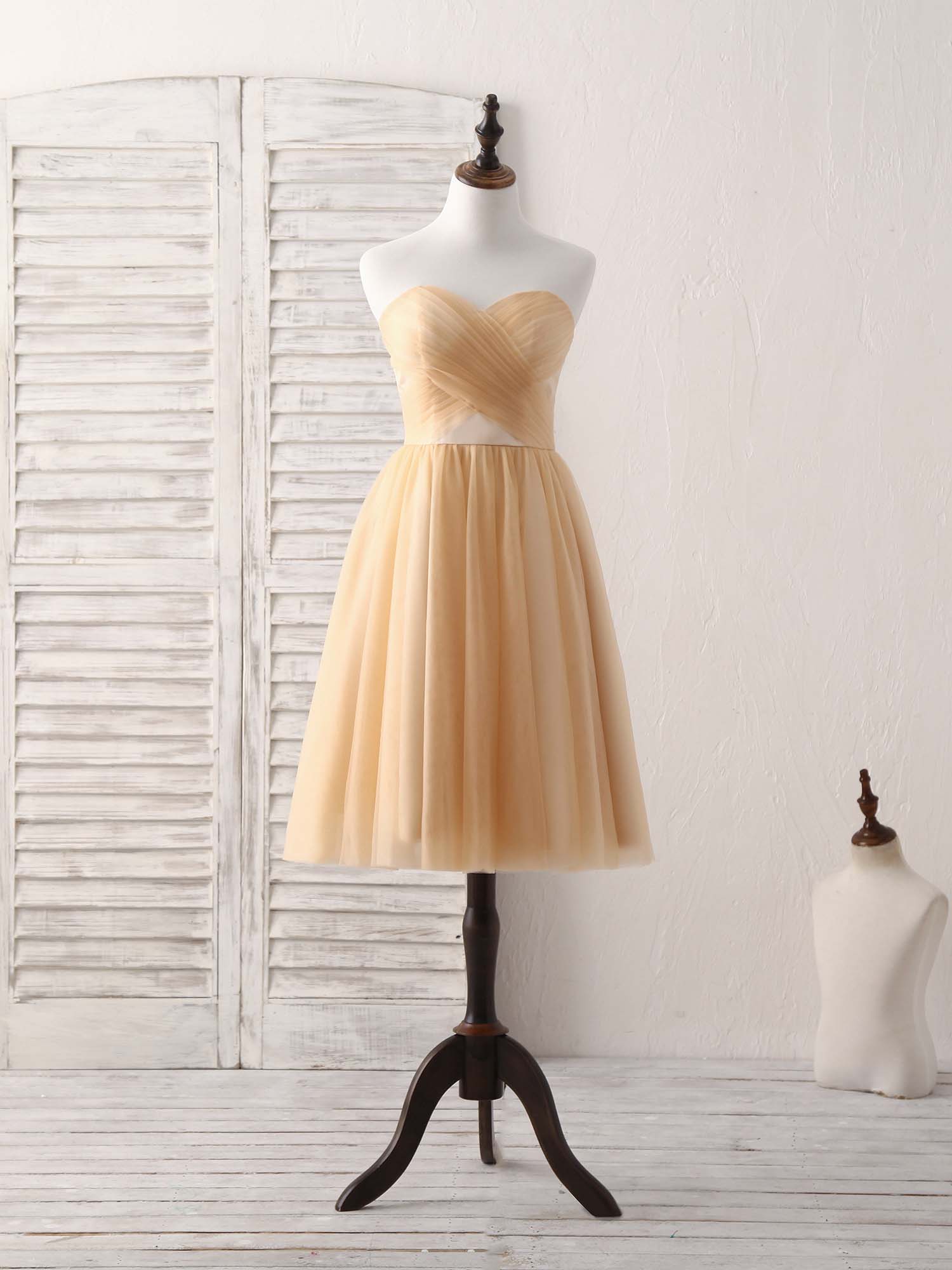 Simple Tulle Champagne Short Prom Dress Tulle Bridesmaid Dress – shopluu