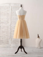 Simple Tulle Champagne Short Prom Dress Tulle Bridesmaid Dress