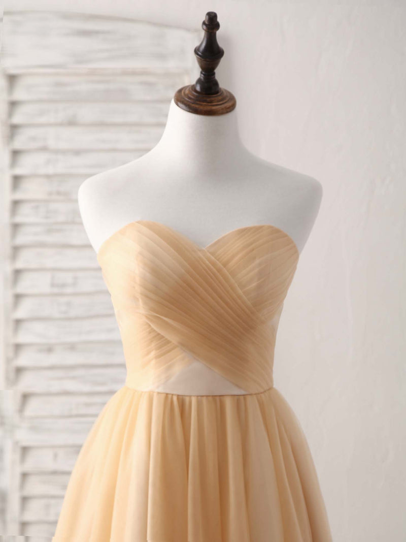 Simple Tulle Champagne Short Prom Dress Tulle Bridesmaid Dress