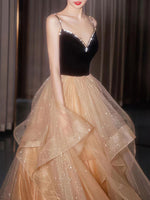 Champagne Tulle Long Prom Dress, Champagne Formal Graduation Dresses