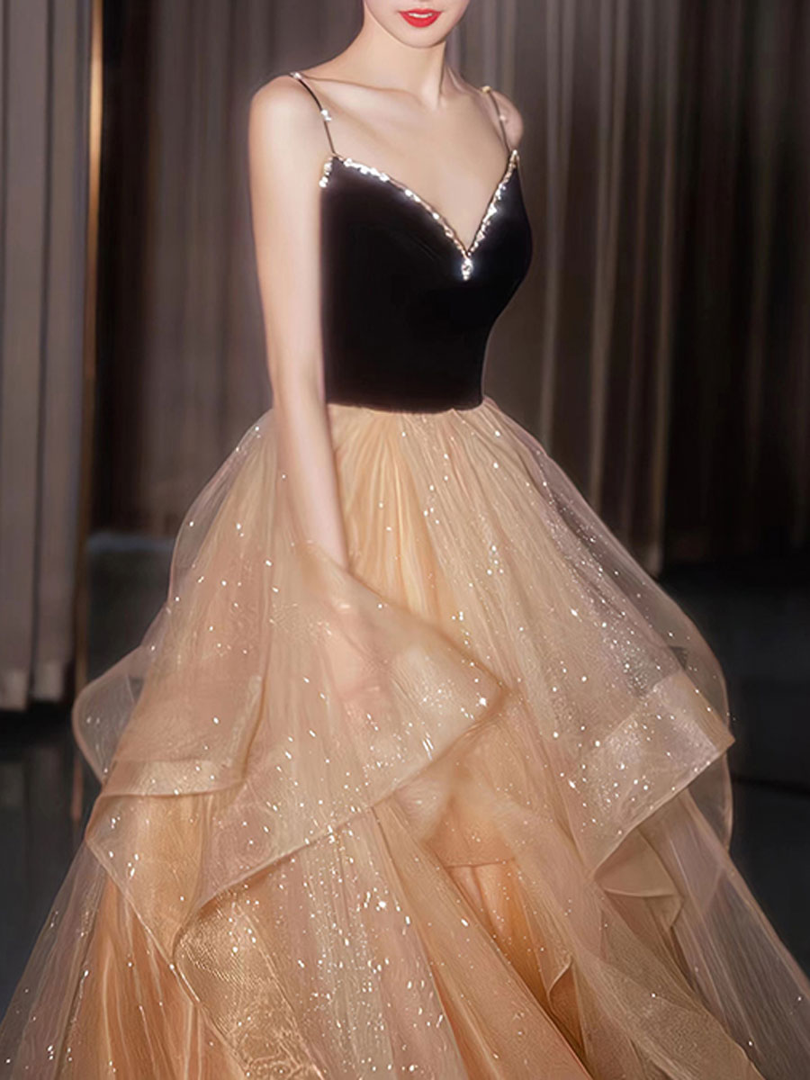 Champagne Tulle Long Prom Dress, Champagne Formal Graduation Dresses Custom Size / Champagne Champagne Tulle Long Prom Dress, Champagne Formal Graduation Dresses Custom Size / Champagne