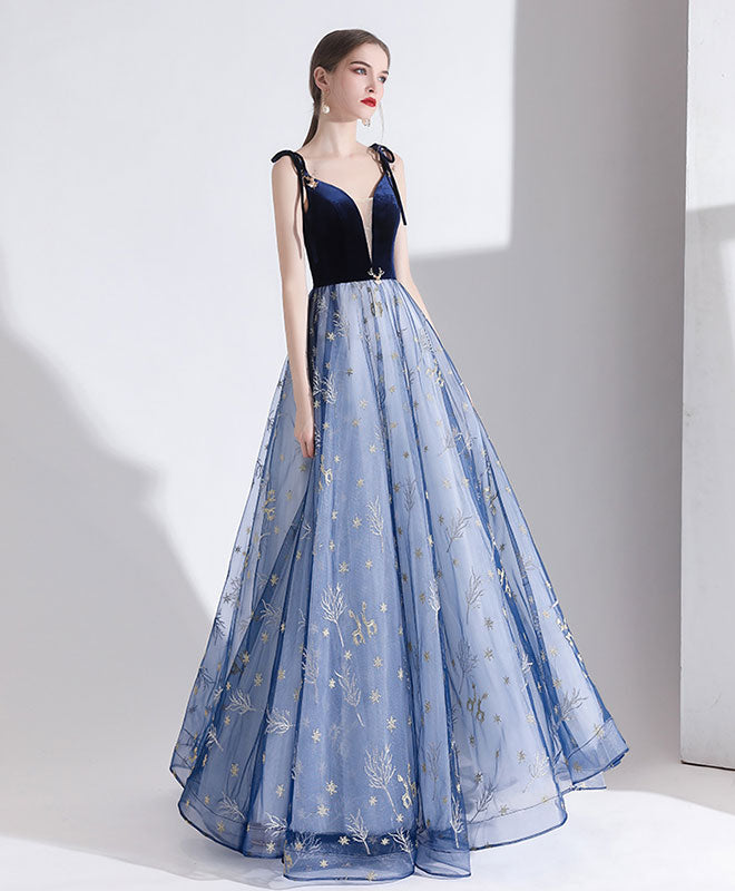 Blue Sweetheart Tulle Long Prom Dress Blue Tulle Formal Dress