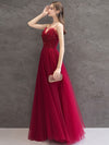 Burgundy Tulle Sequin Long Prom Dress, Burgundy Evening Dress