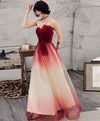 Burgundy Tulle Sequin Long Prom Dress, Tulle Evening Dress