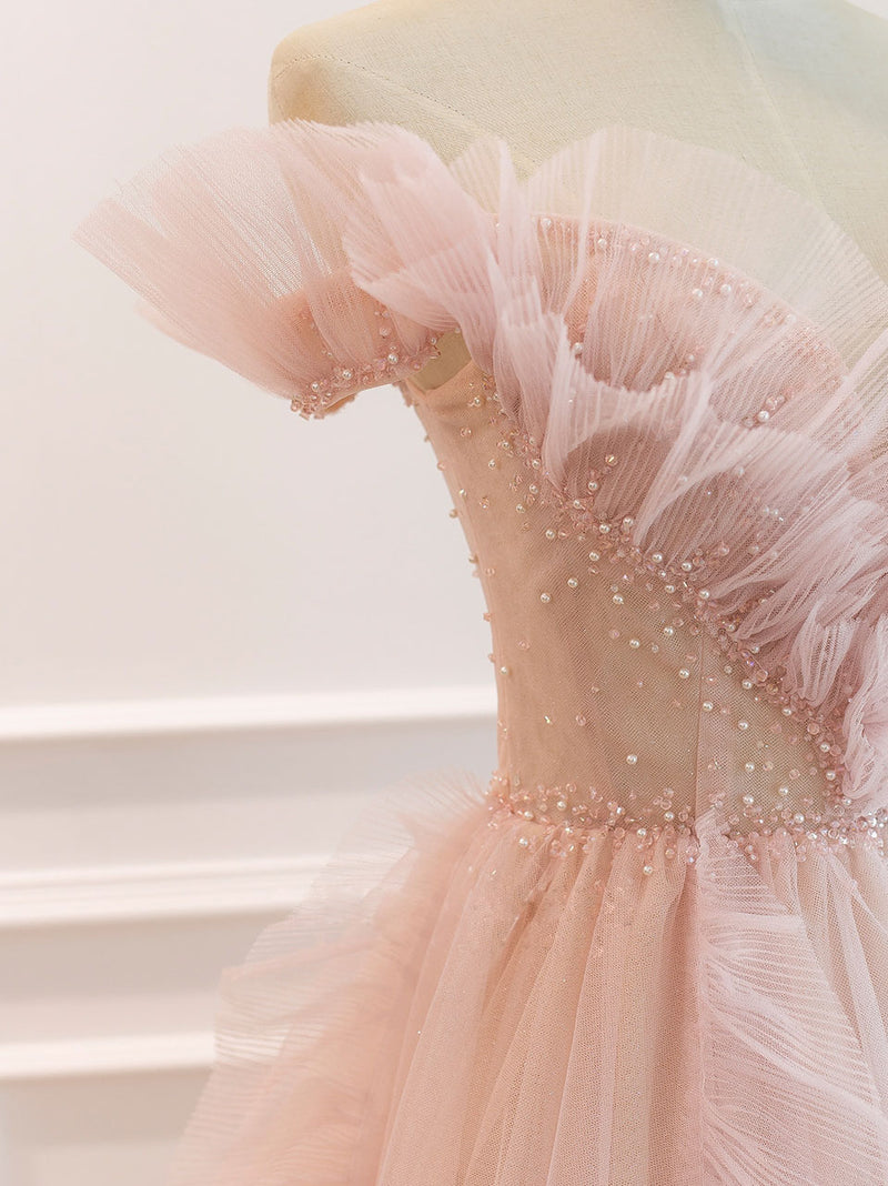 Pink Truworths Graduation Dresses Pink Off Shoulder Tulle Long Prom Dress, Pink A Line Tulle Pink Truworths Graduation Dresses Pink Off Shoulder Tulle Long Prom Dress, Pink A Line Tulle