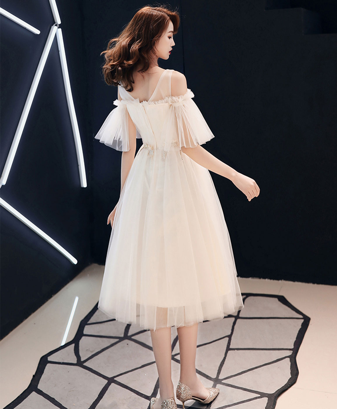 Light Champagne Tulle Short Prom Dress, Champagne Tulle Homecoming Dress