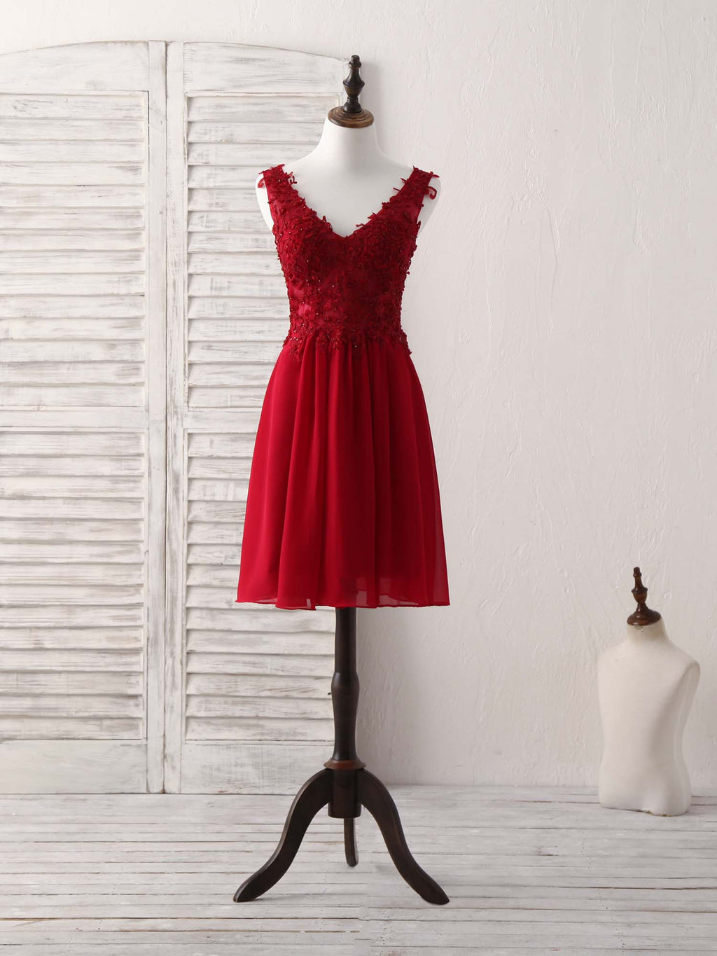 Burgundy Chiffon Lace Short Prom Dress Burgundy Homecoming Dress US 12 / Custom Color Burgundy Chiffon Lace Short Prom Dress Burgundy Homecoming Dress US 12 / Custom Color
