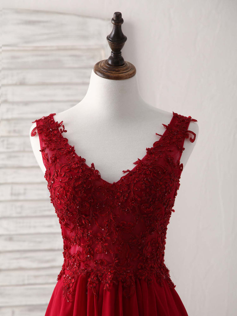 burgundy chiffon dress short Burgundy Chiffon V-Neck Short Homecoming Dress
