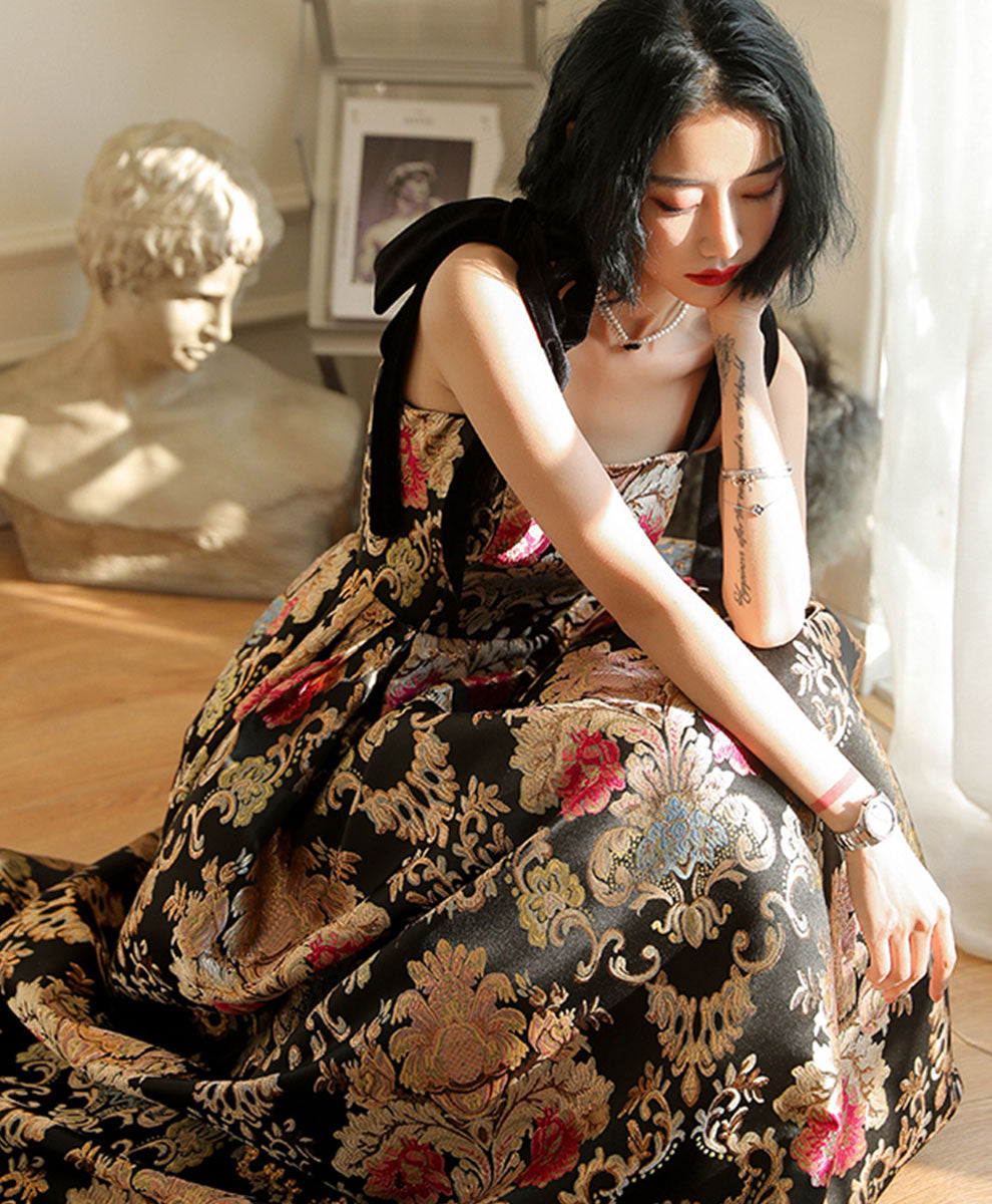 A-Line Satin Long Prom Dress, Flowers Satin Long Evening Dress