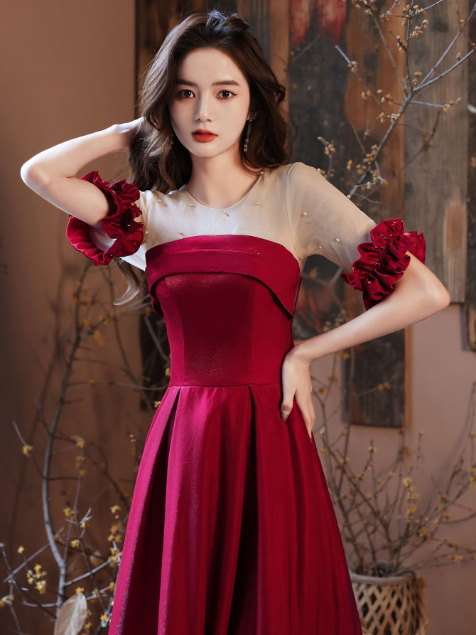 Burgundy Satin Long Prom Dress Burgundy Evening Dress