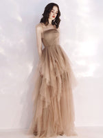 Champagne Tulle Long Prom Dress Champagne Evening Dress