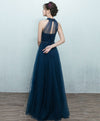 Simple Blue Tulle Long Prom Dress, Blue Tulle Bridesmaid Dress
