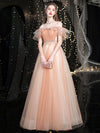 Champagne Sweetheart Neck Tulle Long Prom Dress, Tulle Formal Dress