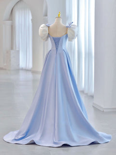 Blue Satin Formal Evening Dress