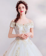 White Tulle Lace Long Prom Gown, Tulle Lace Evening Dress