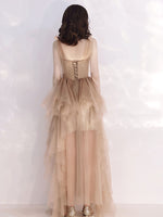 Champagne Tulle Long Prom Dress Champagne Evening Dress