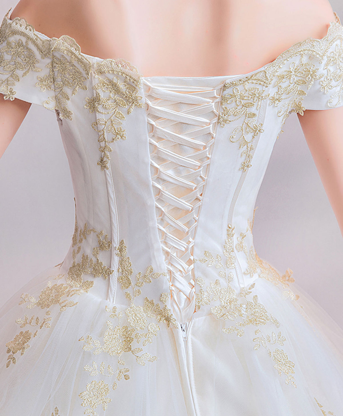 White Tulle Lace Long Prom Gown, Tulle Lace Evening Dress