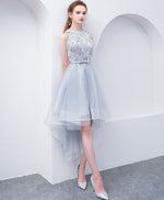 Cute High Neck Gray Tulle Short Prom Dress, Tulle Homecoming Dress