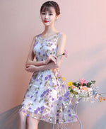 Cute Tulle Purple Flower Short Prom Dress Tulle Homecoming Dress