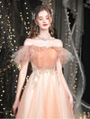 Champagne Sweetheart Neck Tulle Long Prom Dress, Tulle Formal Dress