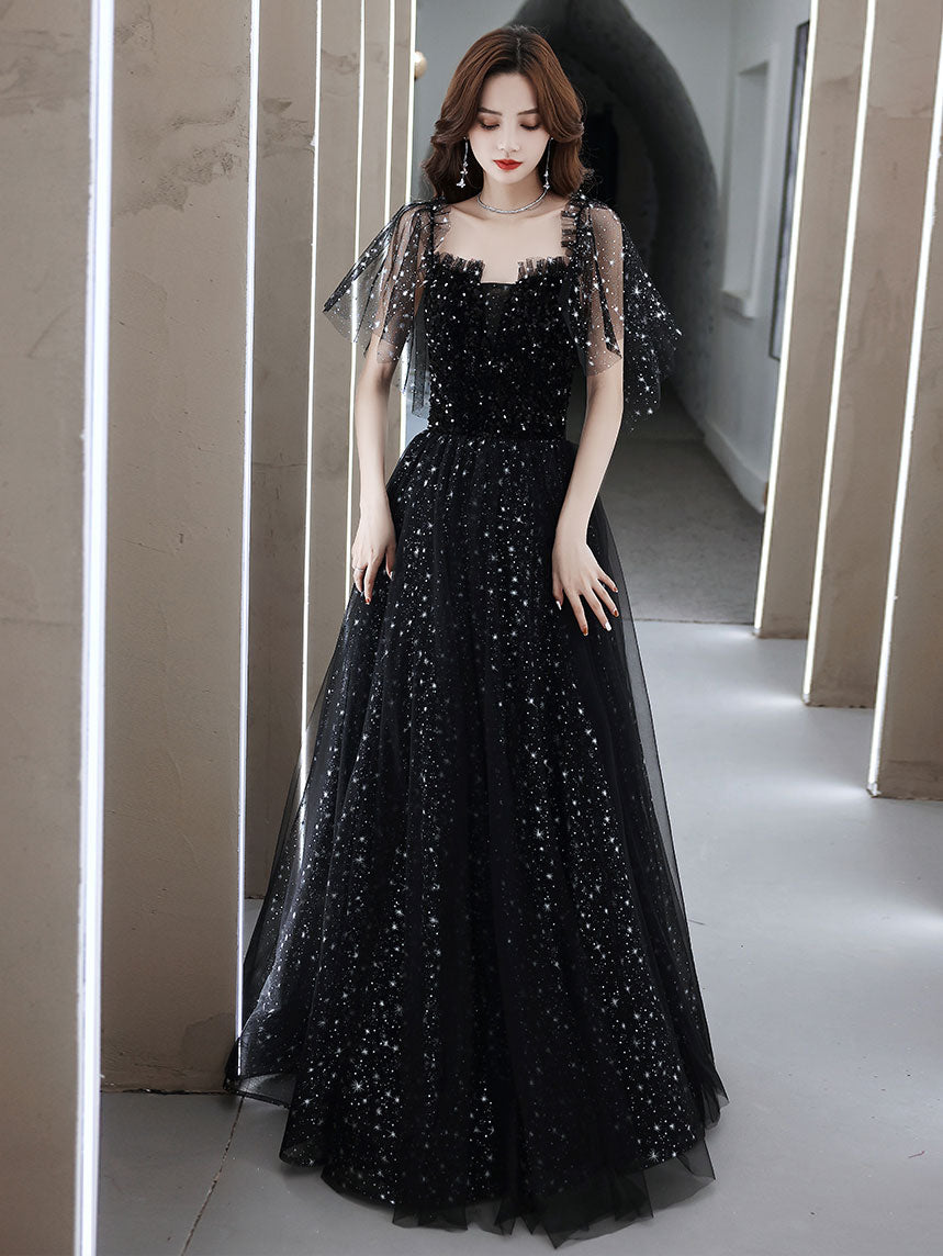 Black Tulle Off Shoulder Tulle Long Prom Dress Black Evening Dress US 4 / Custom Color Black Tulle Off Shoulder Tulle Long Prom Dress Black Evening Dress US 4 / Custom Color