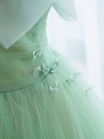 Simple Green Tulle Tea Length Prom Dress, Green Tulle Homecoming Dresses