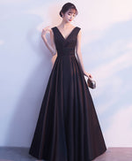 Simple Black V Neck Satin Long Prom Dress, Black Bridesmaid Dress