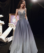 A-line Lace Sequin Prom Dress Gradient Color Floor Length Formal Party