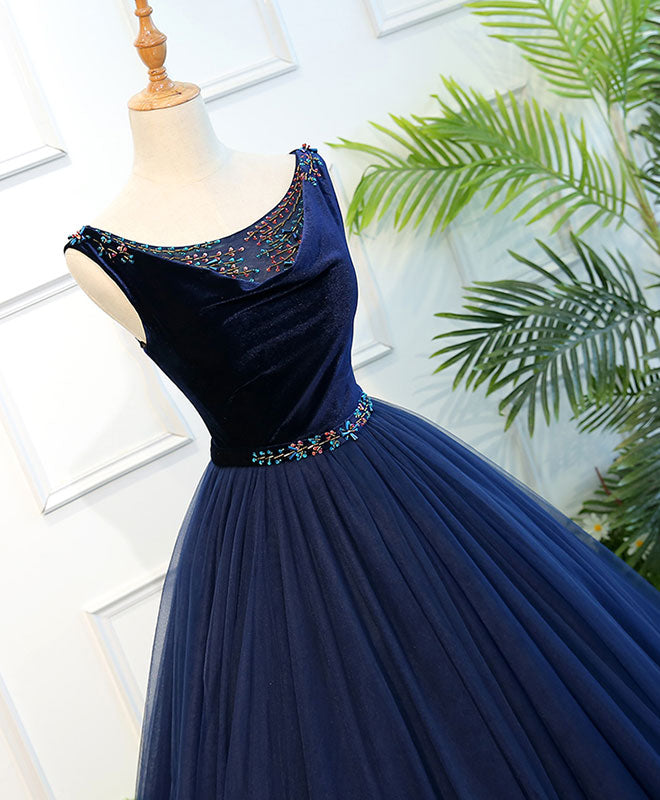 Blue Tulle Long Prom Dress, Blue Tulle Evening Dress