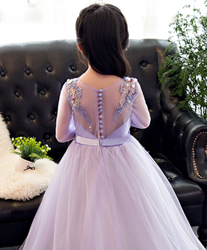 Purple Tulle Lace Applique Flower Girl Dress