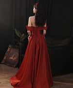 Simple Red Satin Long Prom Dress, Burgundy Formal Graduation Dresses