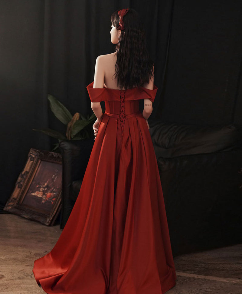 Simple Red Satin Long Prom Dress, Formal Graduation Dresses shopluu Simple Red Satin Long Prom Dress, Formal Graduation Dresses shopluu