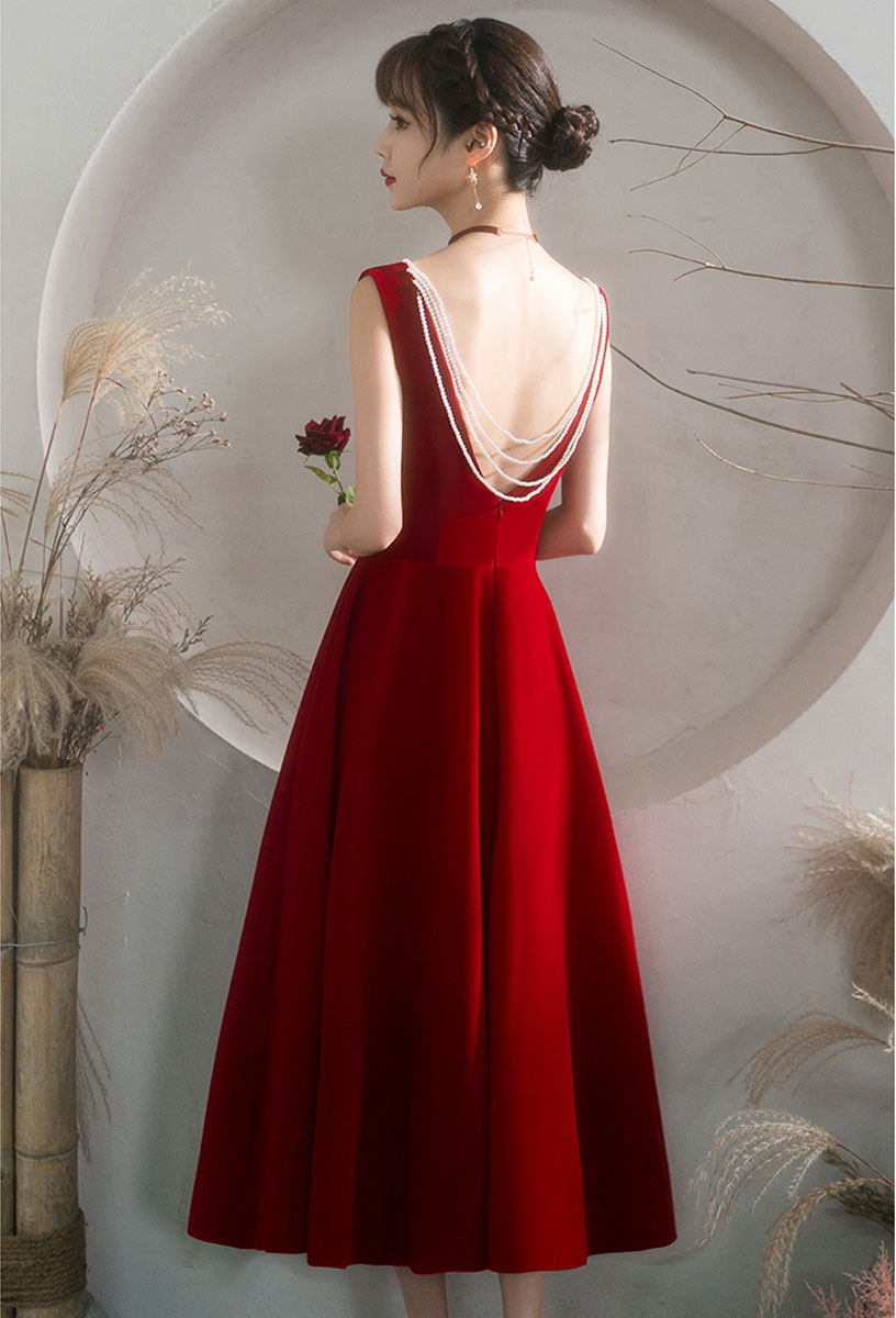 Burgundy V Neck Short Prom Dress, Burgundy Bridesmaid Dress