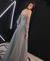Gray Sweetheart A-Line Tulle Lace Long Prom Dress, Gray Evening Dress