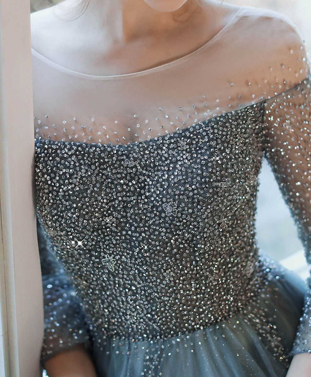 A-Line Tulle Sequin Long Prom Dress Tulle Formal Dress