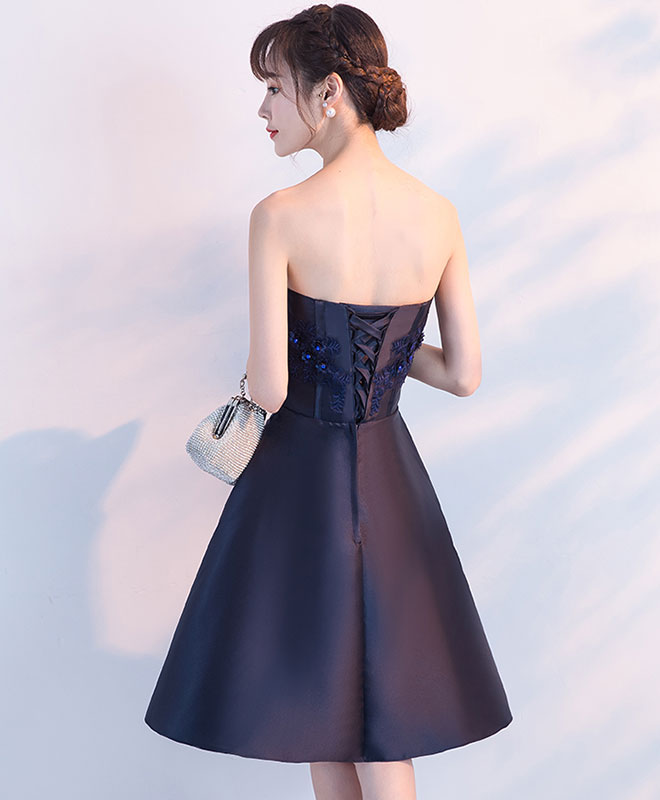 Dark Blue Lace Short Prom Dress, Blue Lace Homecoming Dress