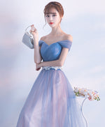 Gray Blue Tulle Long Prom Dress, Gray Blue Tulle Bridesmaid Dress