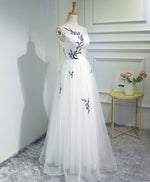 White A-Line Tulle Long Prom Dress, White Evening Dress