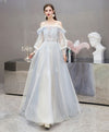 Blue Tulle Lace Long Prom Dress Blue Lace Evening Dress