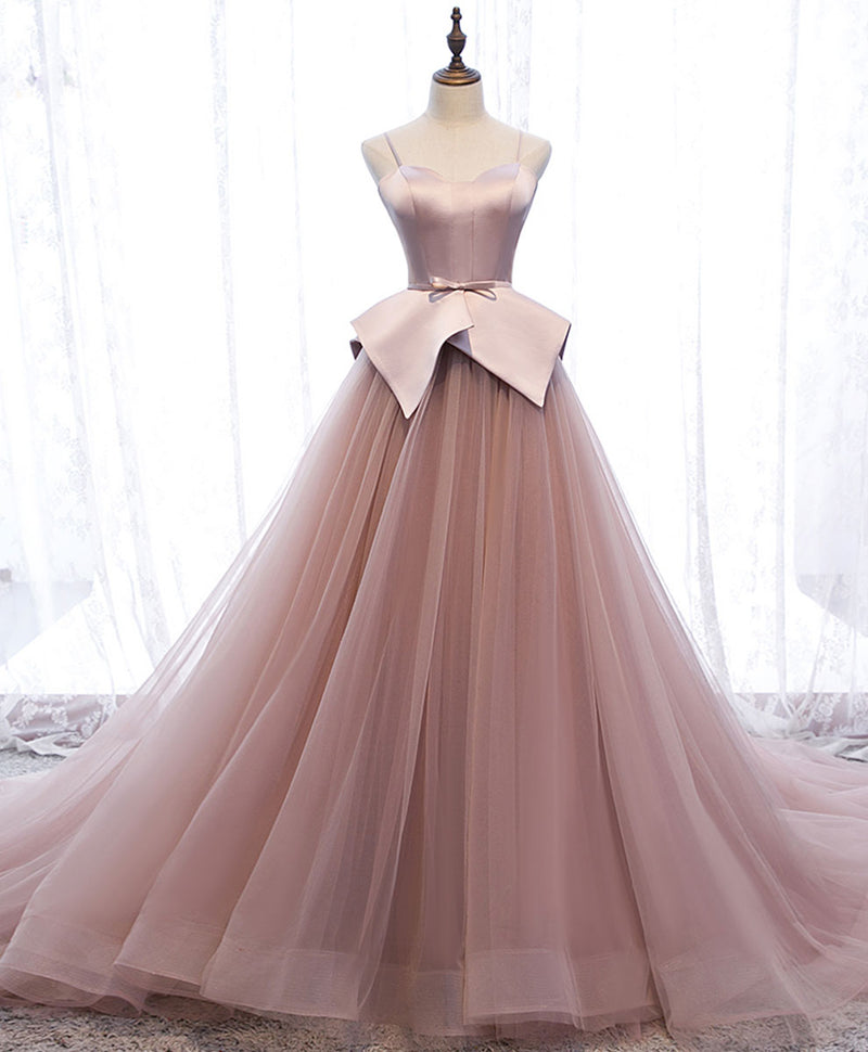 Pink Sweetheart Tulle Long Prom Gown Pink Tulle Formal Dress