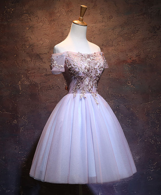 Cute Lace Applique Tulle Short Prom Dress, Homecoming Dress – shopluu