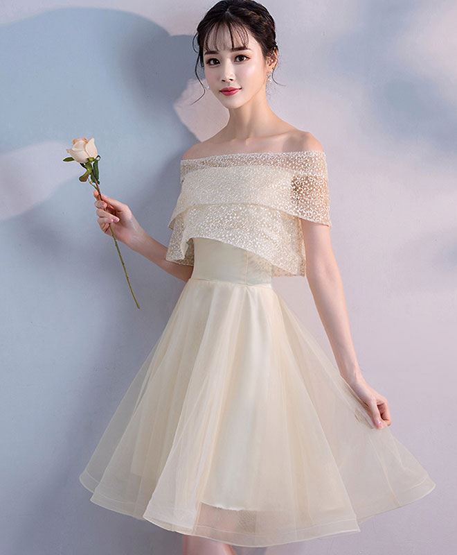 Champagne Tulle Short Prom Dress, Champagne Homecoming Dress